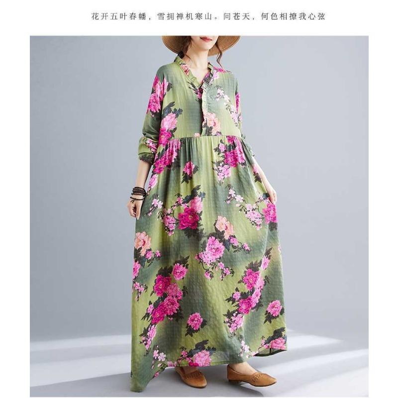 Bohemian Printed Loose Long Sleeve Hem Long Dresses
