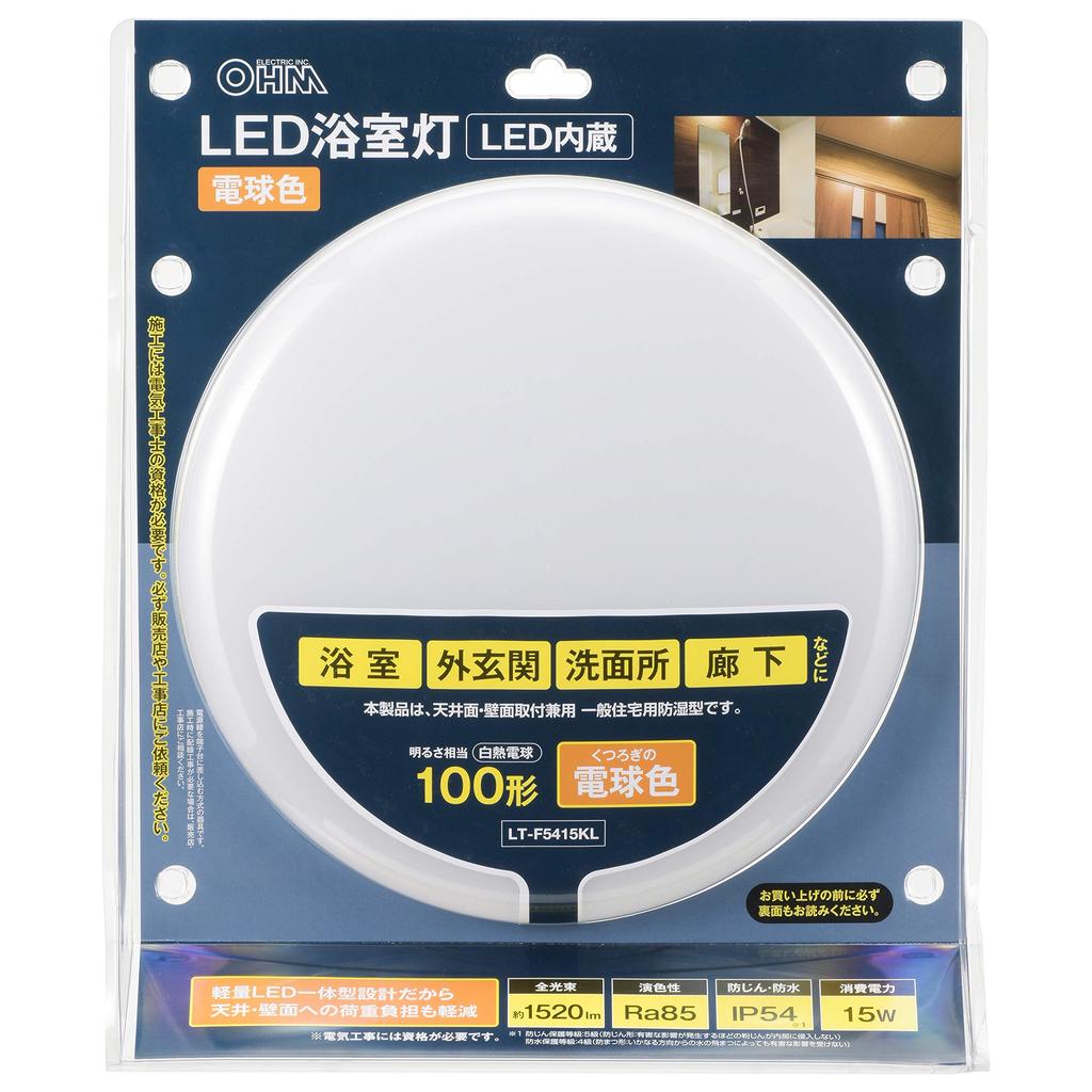 OHM LED Bathroom Light, 100W Equivalent, Warm White, Electrical Installation Required, Diameter 305mm X Height 85mm, OHM Electric, LT-F5415KL, 06-3909