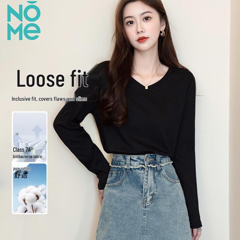 NOME Women s V-Neck Loose Fit Long Sleeve T-Shirt 2XL