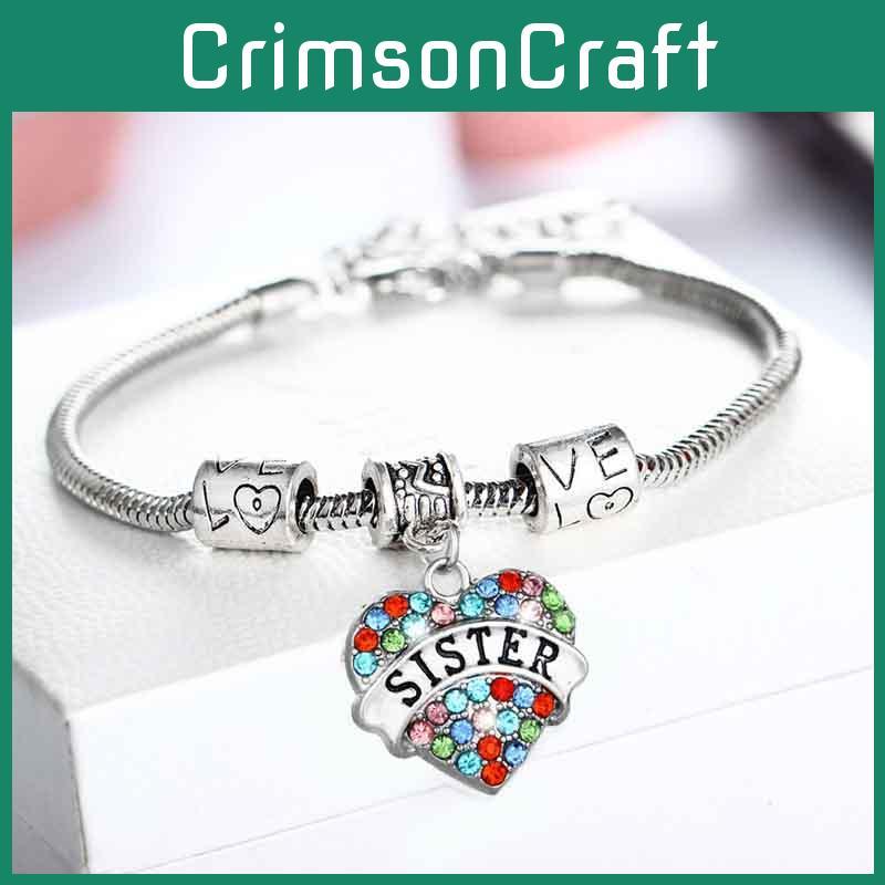 Familienmitglieder Bunter Strassstein-Liebesherz-Armband Perfektes Geschenk**