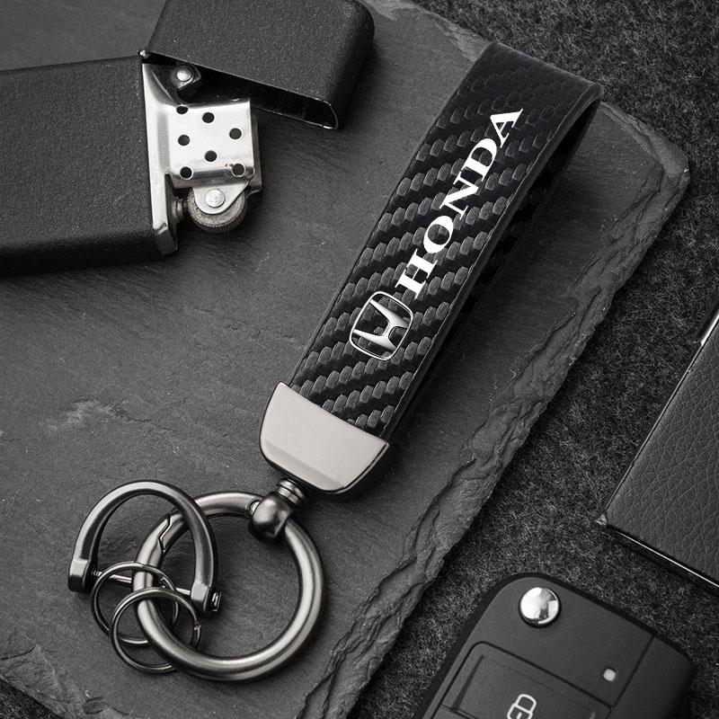 UNYDV1 Car Titanium Alloy Keychains Carbon Fiber Style Key Chain For Honda Civic Accord Fit Jazz Pilot CRV Odyssey Passport City HRV