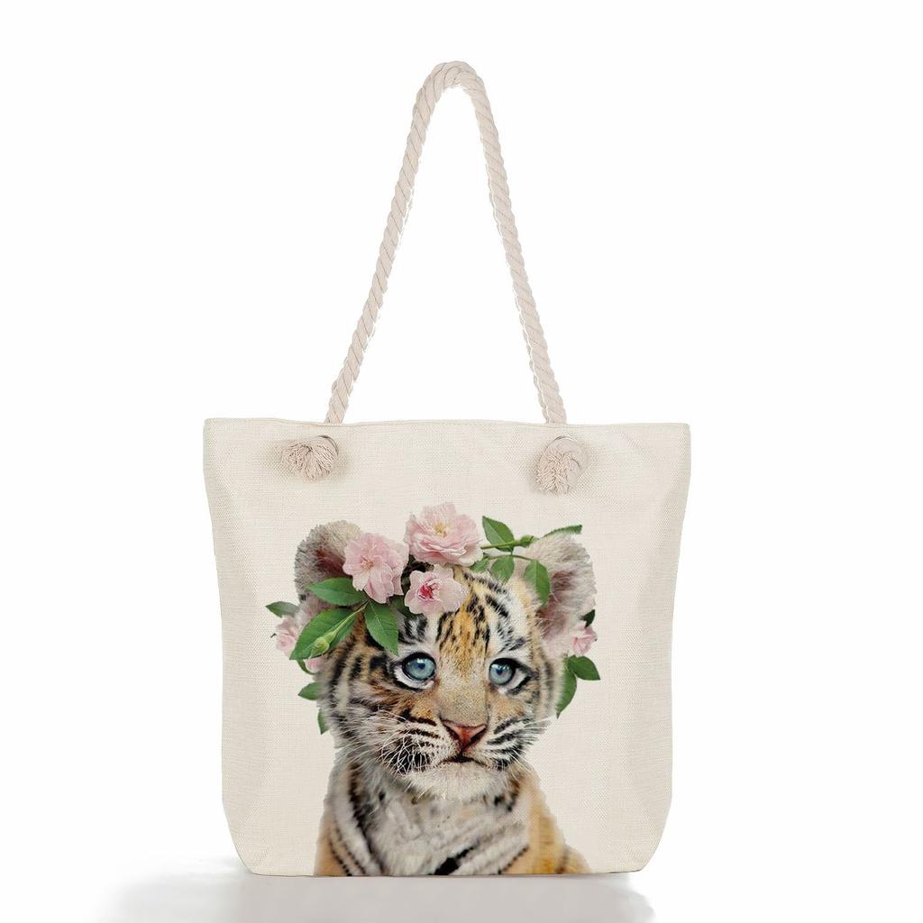 Cute Animals Print Thick Rope Single-shoulder Beach Bag 7210
