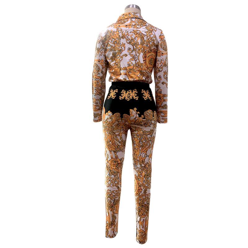 2022 Casual European & American Fashion Print Long-Sleeve Sexy Two-Piece Women's Set