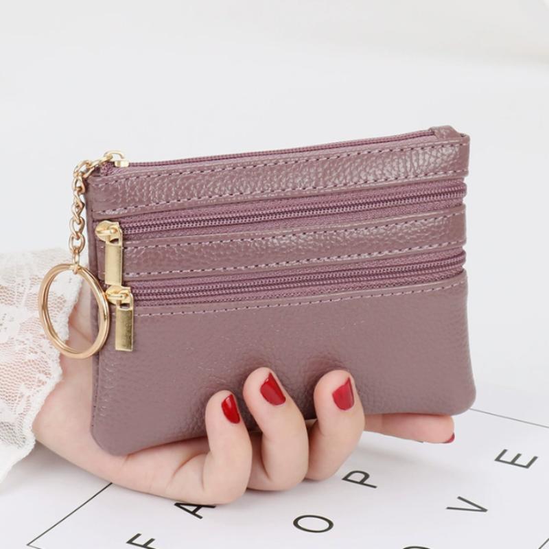 Pu Leather Portable Money Coin Purse Key Ring Waterproof Zipper Wear Resistant Credit Card Holder For Men Women