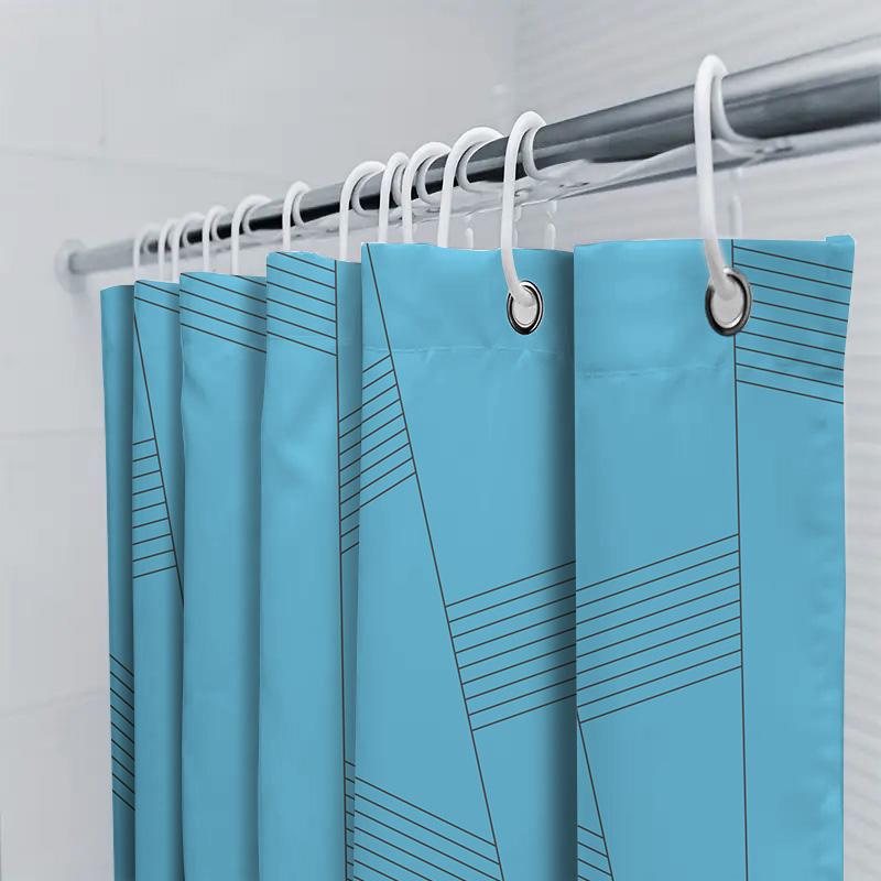Blue Shower Curtain With Geometric Design Waterproof Bathroom Decor For Kids Bathrooms Simple Modern Pattern Home Accessories (1