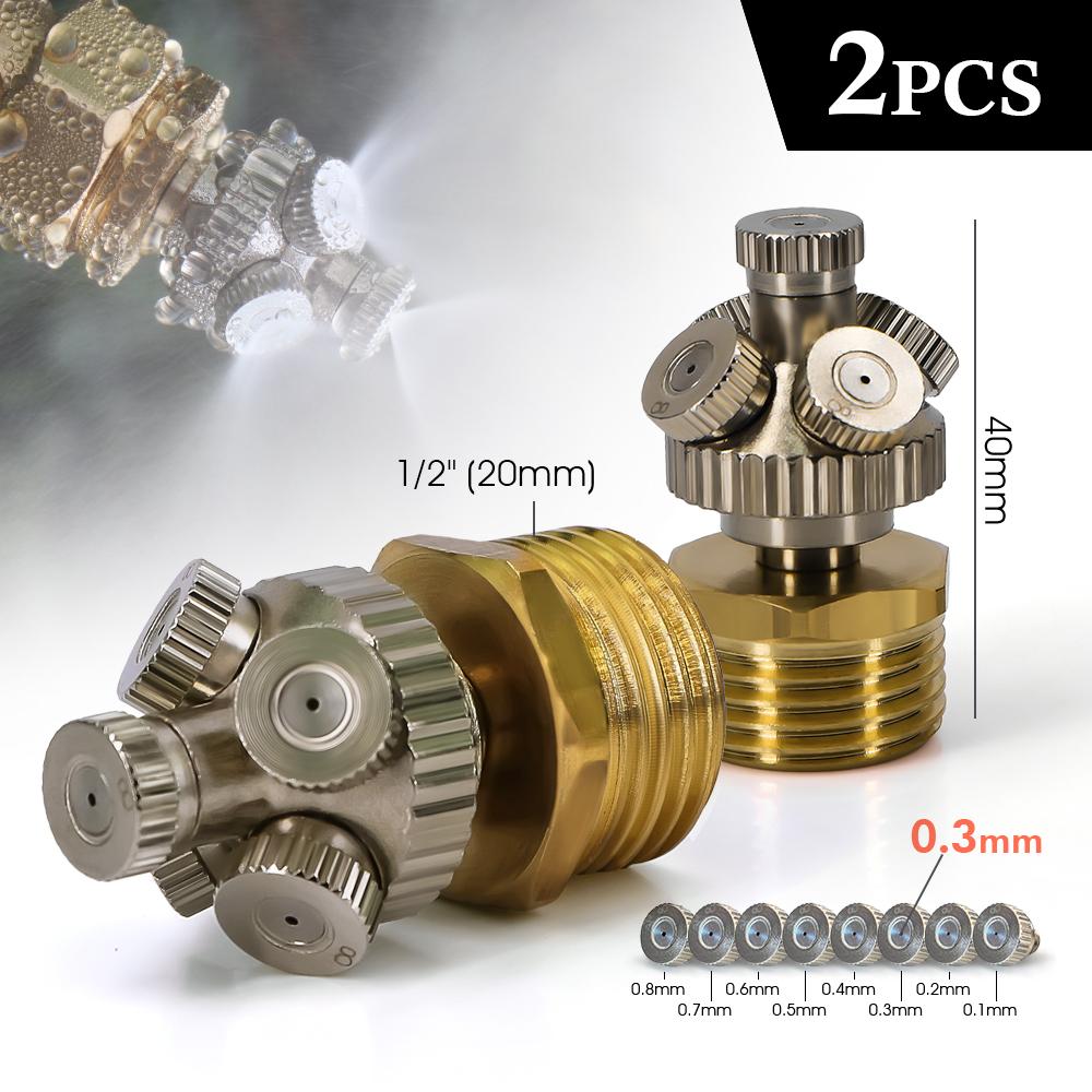 

5-hole Misting Nozzle w/ 1/2 20mm Brass Adapter 0.1-0.8mm Fine Atomizer for Garden Irrigation Courtyard Cooling Fogging Sprayer