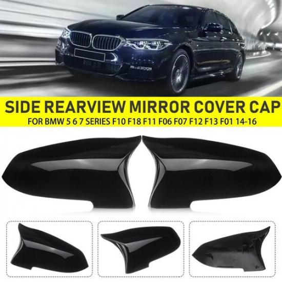 Gloss Black Side Mirror Cover Cap 2Pcs For 2014-2018 BMW 5Series F10 F11 F18 LCI