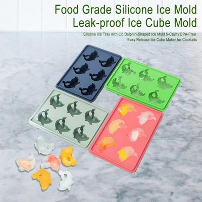 Stampo per Ghiaccio in Silicone con Coperchio a Forma di Delfino, 6 Cavità, Senza BPA, Facile da Sformare, per Cocktail