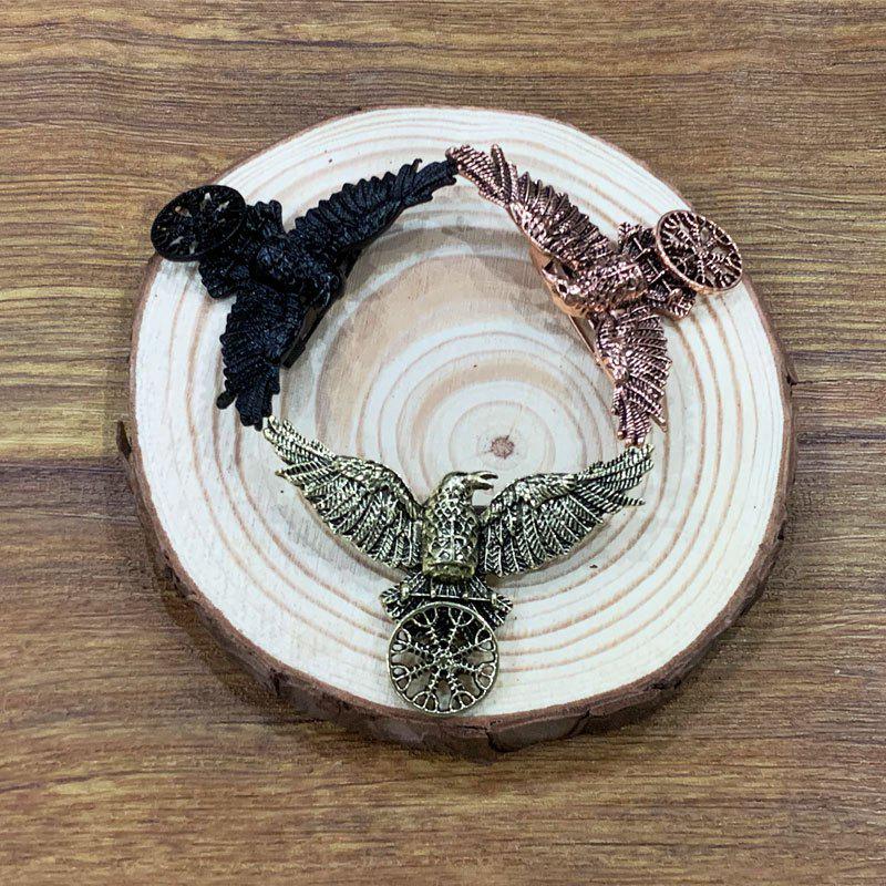 Viking Retro Black Raven Brooch with Runes – Nordic Punk Jewelry Accessory