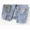 Fashion Design Sequins Summer Autumn Women's Waistcoat Korean Leeveless Denim Jeans Jacket Vest