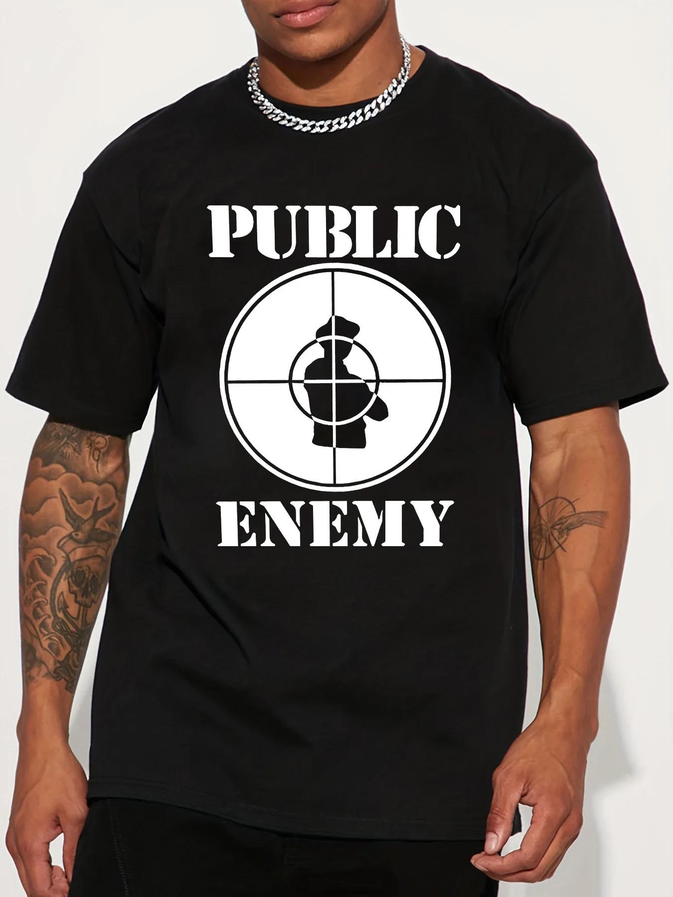 

Public Enemy T-shirt pattern prints with bold lettering and target street style, neutral short-sleeved T shirts - Men s Summe... S разноцветный