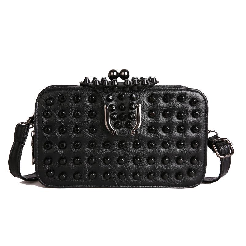 Gothic Style Textured Black Shoulder & Crossbody Bag with Rivets for Women