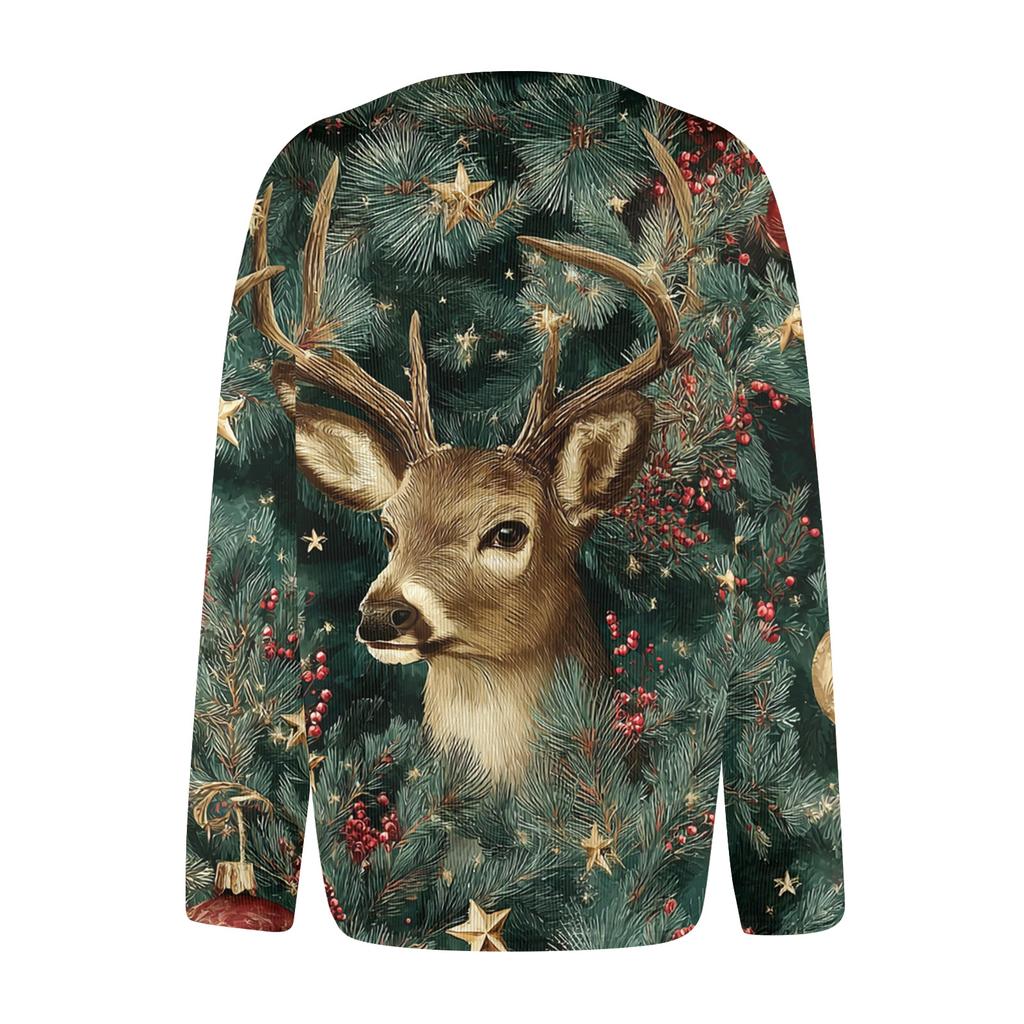 Women's Fashion Christmas Print Long Sleeve Knitted Cardigan Button Jacket