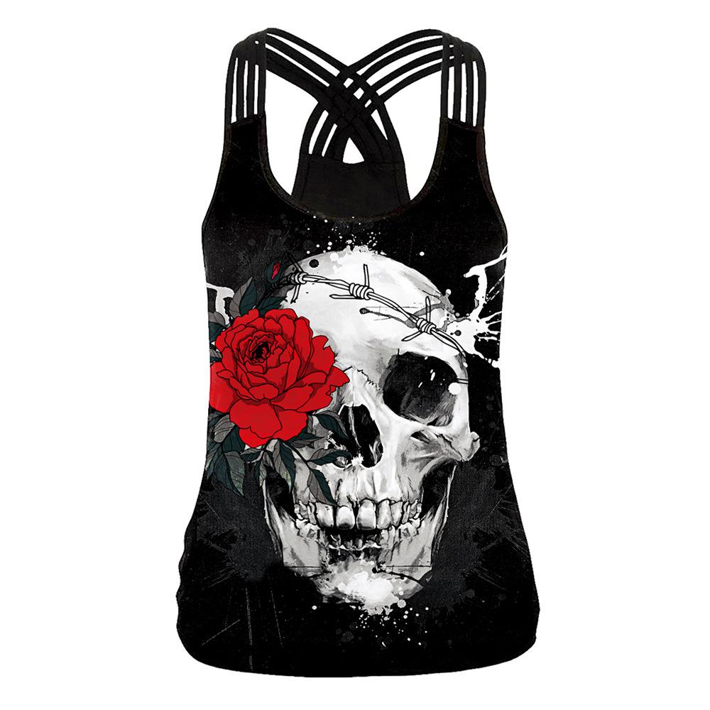 Halloween Night Street Show Horror Skull Print Ladies Sling Vest