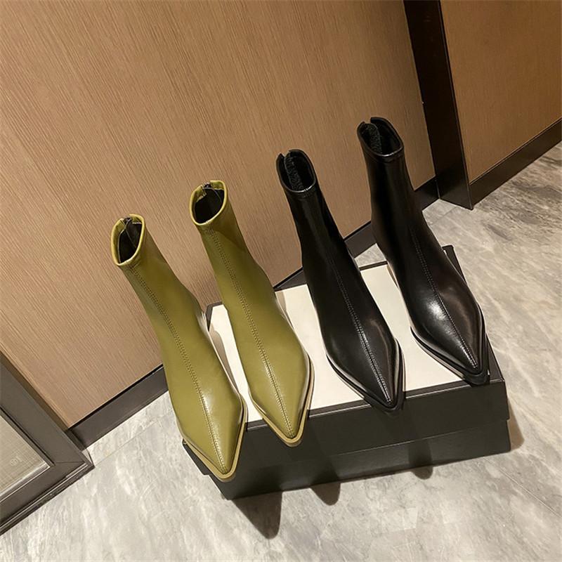 Fashion New Autumn/winter Split Leather Women Boots Pointed Toe Shoes for Women Fashion Boots Women Versatile High Heels Ankle Boots