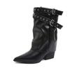 Fashion Autumn Mid-Cone Boots Fashion Pointed Toe Sleeve Non-Slip Wear-Resistant Block Heel