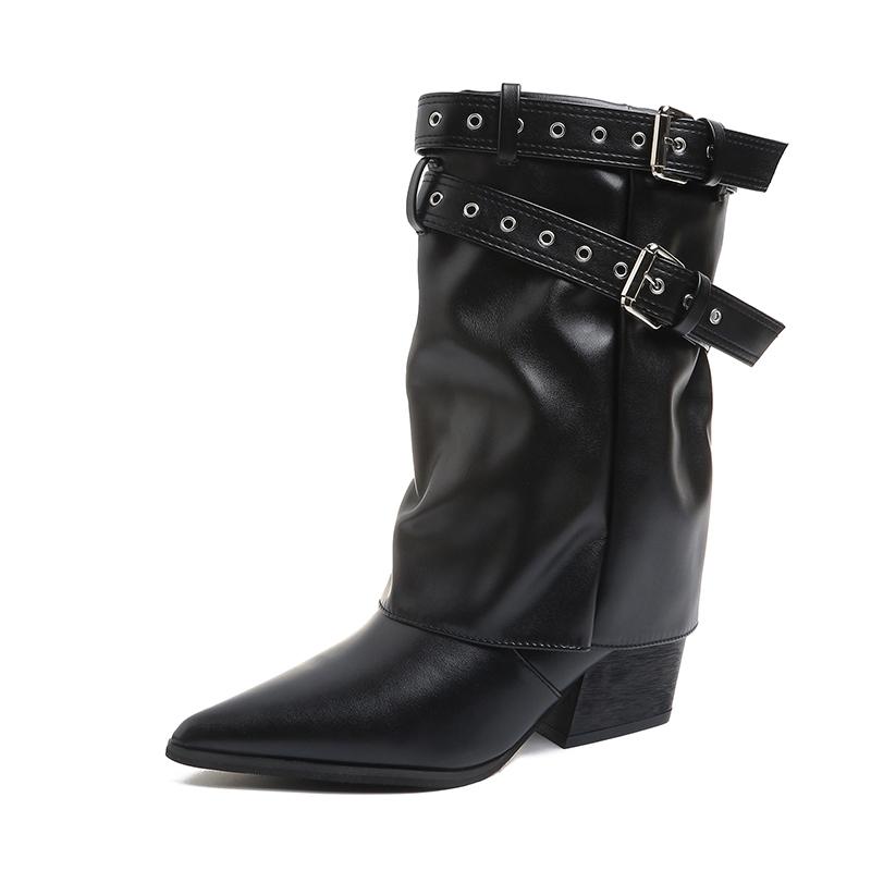 Fashion Autumn Mid-Cone Boots Fashion Pointed Toe Sleeve Non-Slip Wear-Resistant Block Heel
