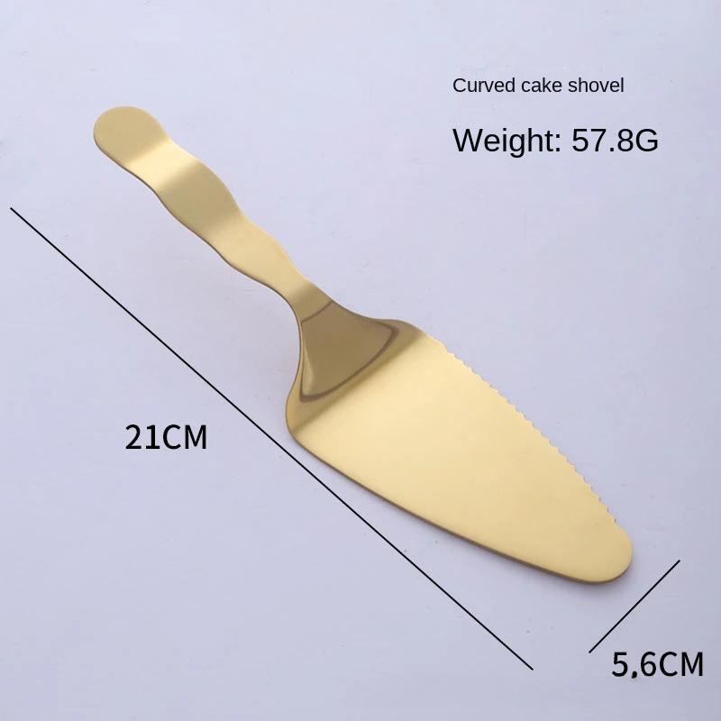 Golden cake spatula Stainless steel cake knife, fork and spoon set mooncake dessert spoon Western pastry baking tools