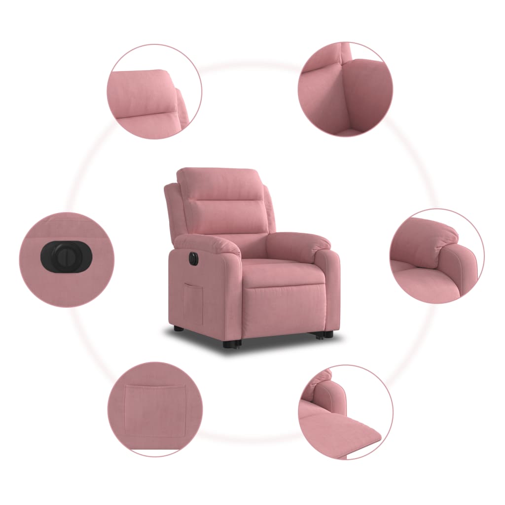 Recliner Chair with Lift Assistance Electric Pink Velvet