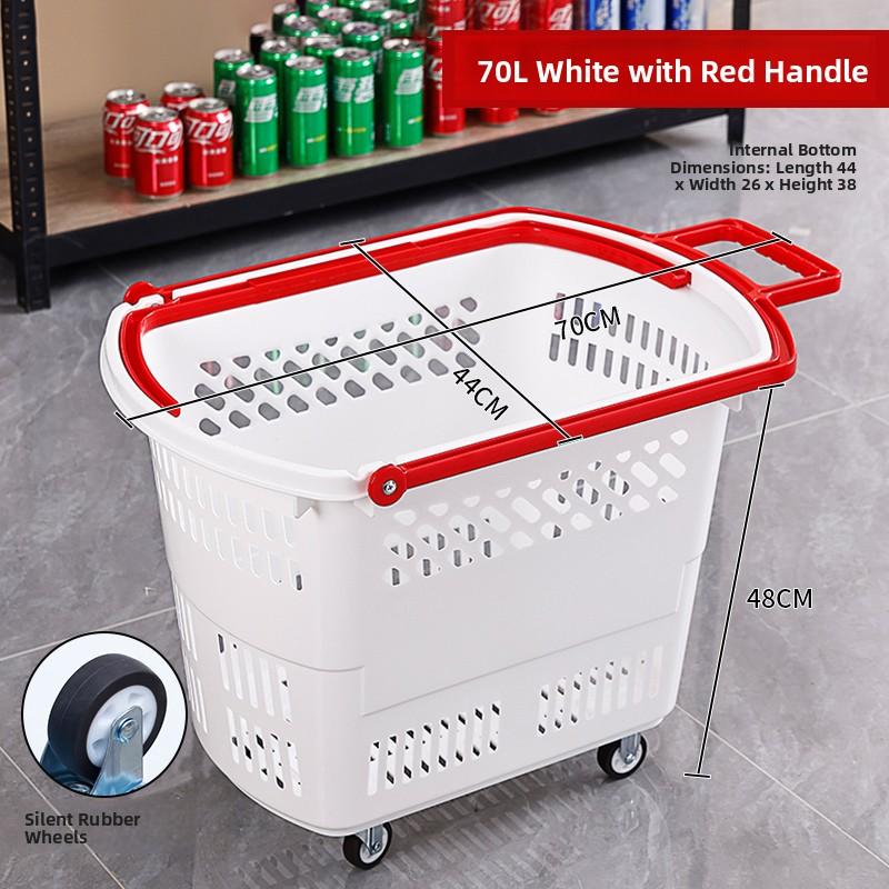 Thickened Plastic Shopping Basket with Wheels Handheld KTV Basket Convenience Store Caddy Vegetable Basket Pull Rod Basket
