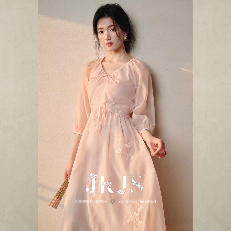 JK&JS New Chinese Style Sequin Embroidered Maxi Dress