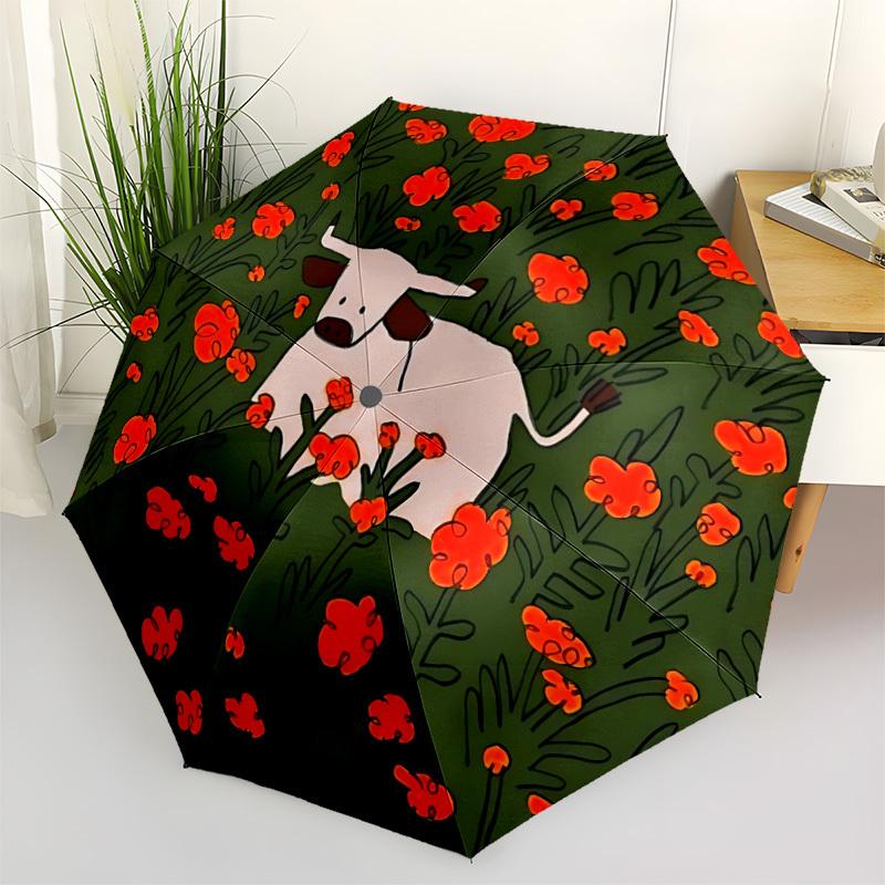 1 Stück Kuhblumen Automatisches Öffnen/Schließen Regenschirm mit Ein-Knopf-Bedienung, Winddichtes Design Leichter Tragbarer Regenschirm für Damen & Herren6037