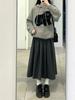 Gray Plus Size High Waist Soft Waxy Pleated Wool Skirt - Mid-length A-line for Women, Autumn Slimming