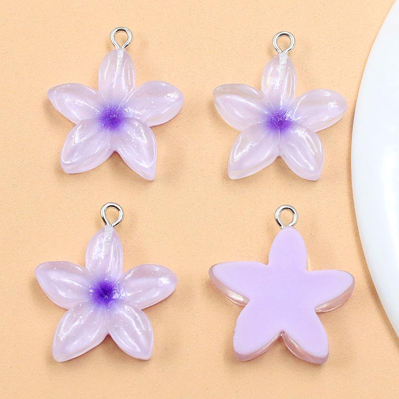 6-Color DIY Resin Lotus Flower Pendants - Transparent Five-Petal Charms for Bags