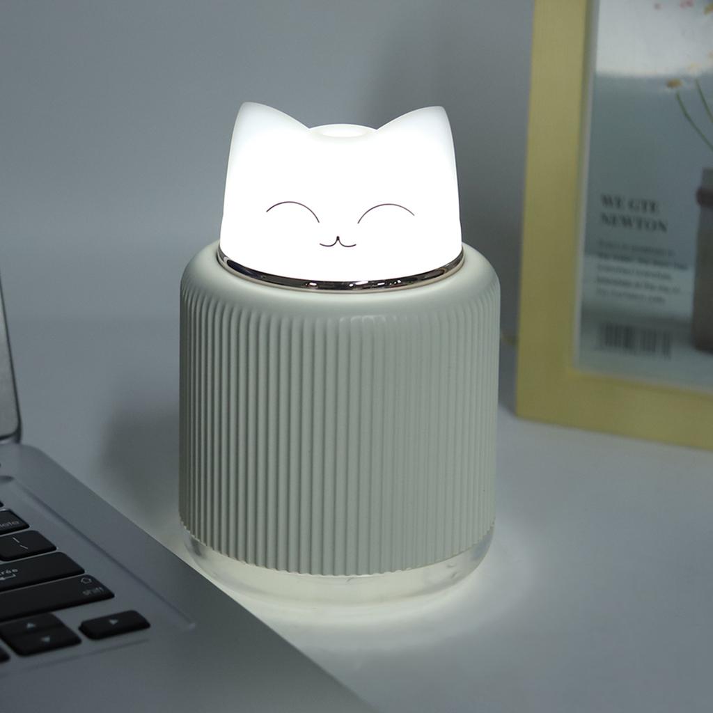 White Plastic 300ML Cat Ultrasonic   Humidifier USB Mist Mistorizer Household LED Night Light