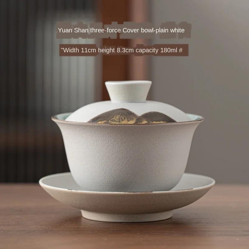

Japanese Style Hand Drawn In The Distant Gaiwan Porcelain Kung Fu Tea Bowl Stoneware Tea Maker Cover Bowl
