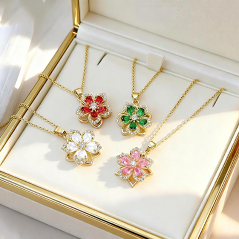 Bauhinia Zircon Flower Pendant: Rotating Titanium Steel Necklace for Women