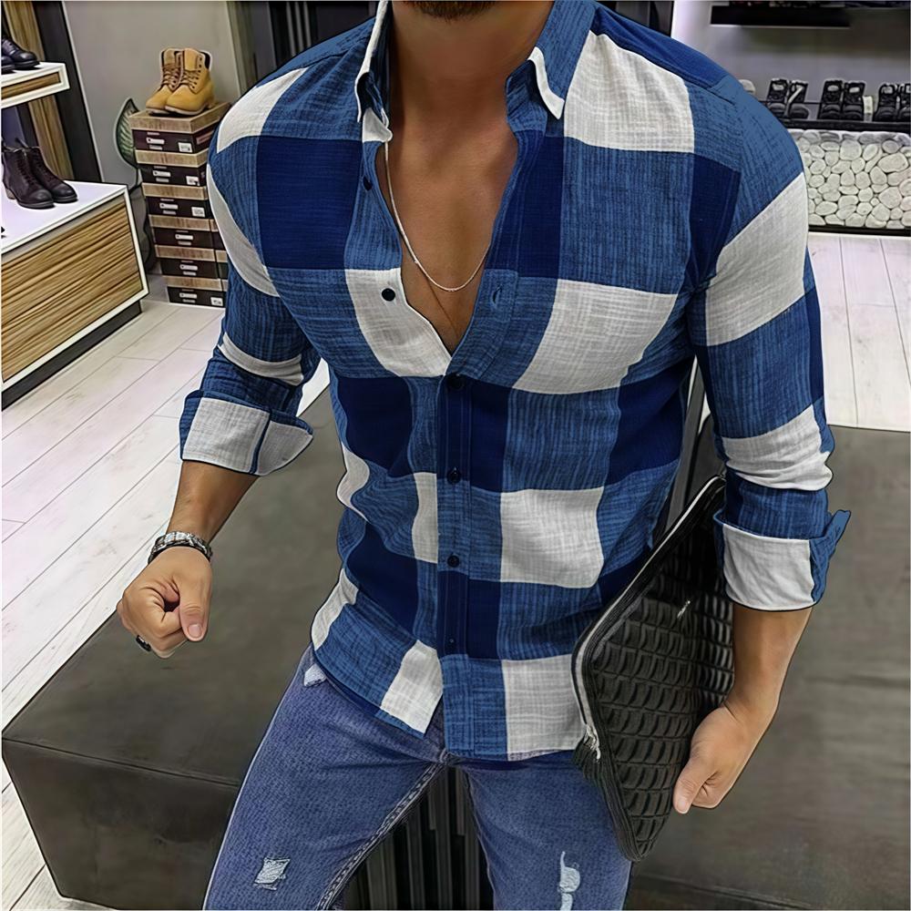 Męska koszula z długim rękawem Koszula w kratę Codzienna moda Wygodna Wysoka jakość Styl koreański Popularna Oversize'owa odzież męska