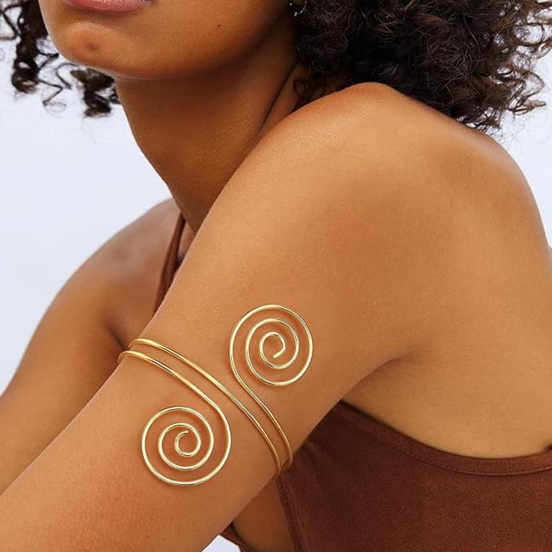

Gold Color Spiral Arm Cuff For Women Geometric Hollow Open Upper Arm Bracelet Trendy Line Metal Wristband Boho Jewelry For Party