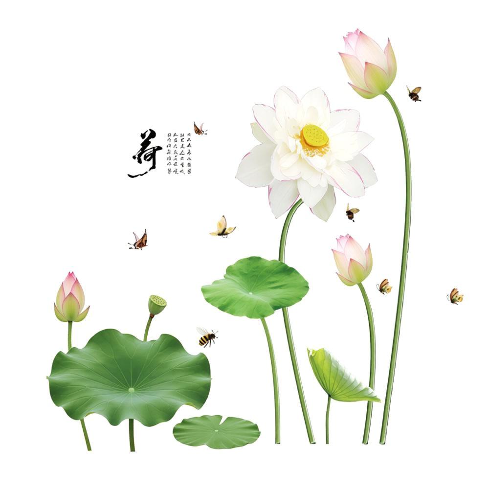 PVC Flower Koi Sticker 3D Effect Self-adhesive Glass Door Sticker Anti-static Chinese Style Lotus Wall Sticker Bedroom Decor