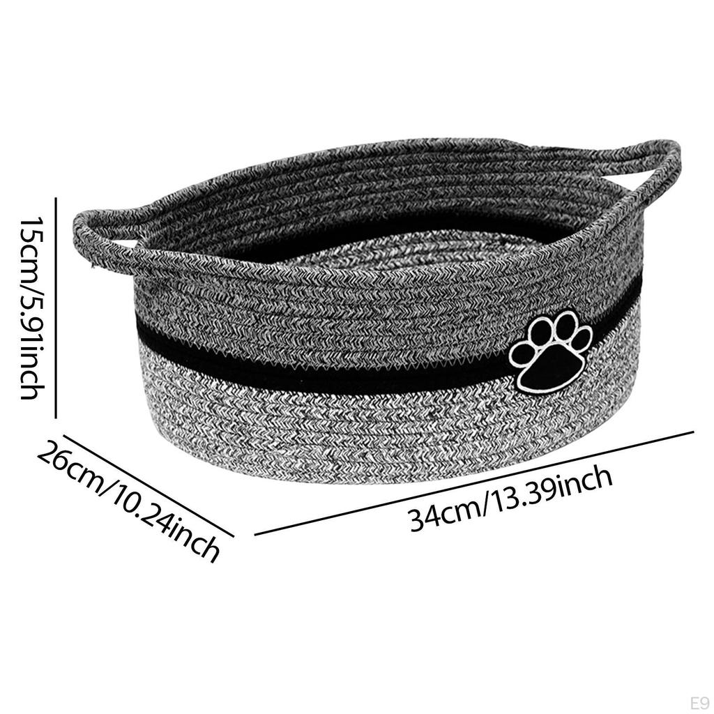 Rope Woven Basket Cat Dog Toy Bin Rectangle with Handles Soft Gift Empty for Toys Kitchen