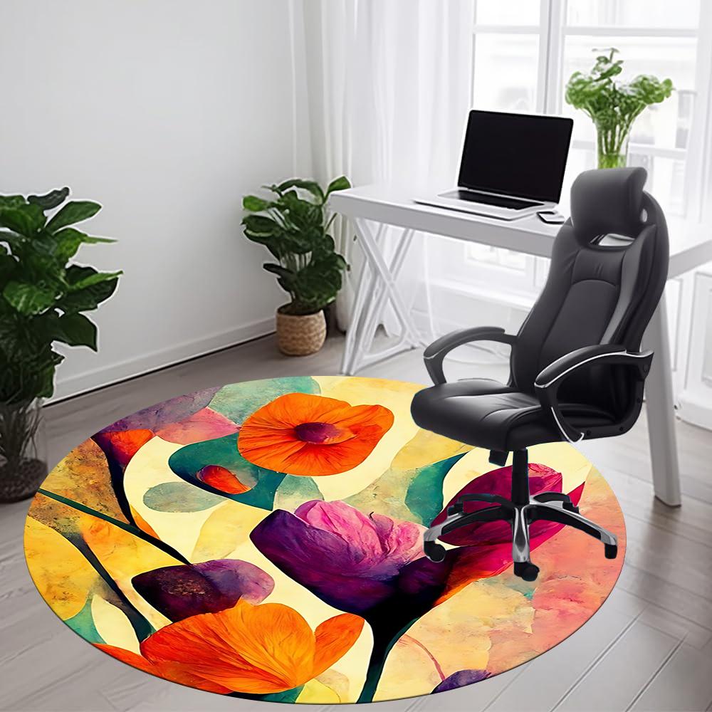 1pc Floral Abstract Office Round Area Rug, Indoor Mat Suitable ForOffice, Under Office Chairs Bedroom Living Room Home Decor, Room Decot050