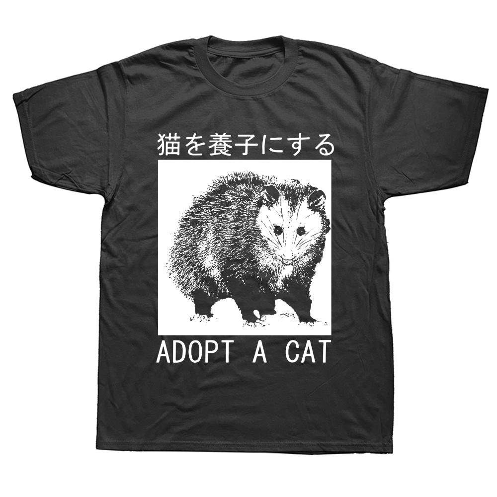 

Adopt A Cat Opossum Japanese T Shirts Graphic Cotton Streetwear Short Sleeve Birthday Gifts Summer Style T-shirt Mens Clothing XL
