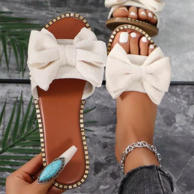 Düz Taban Rhinestone Fiyonklu Tek Kelime Terlik Kadın Dış Giyim Düz Renk Terlikler