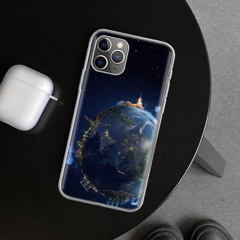 Earth Stars Space Phone Case Cover for iPhone 11 12 13 Mini 14 15 Plus 16 Pro Max 17 Air 7 8 + SE Art Customized Fundas 11 12 13