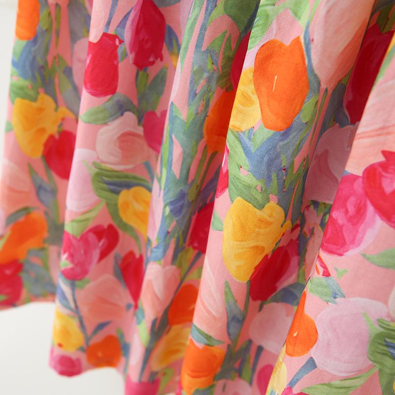 Tulip Sweet Round Neck Girls' Summer Dress with Small Flutter Sleeves, Cotton Princess Style - Stylish Children's Clothing for 2026.
