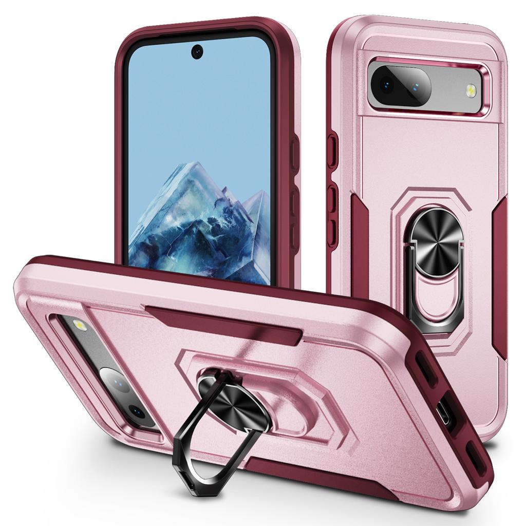 For Google Pixel 8a Case Military Grade Ring Kickstand PC + TPU Phone Cover