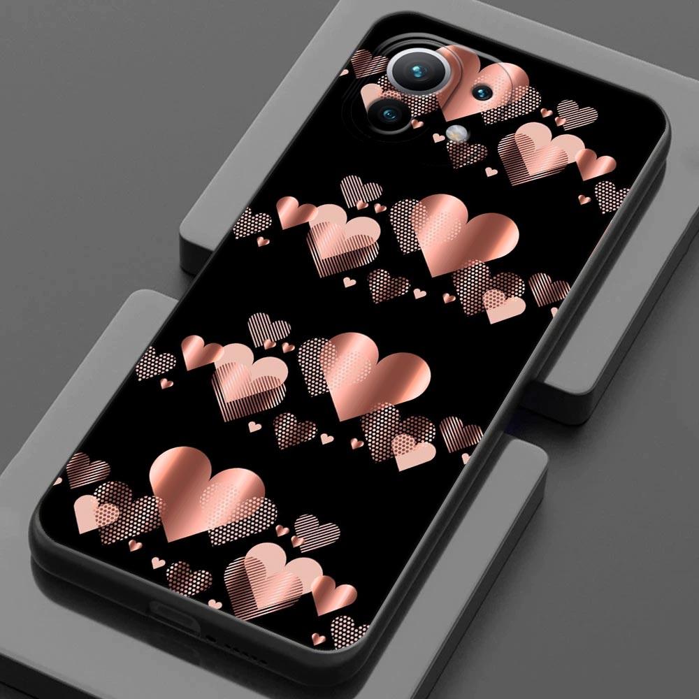 Pink Glitter Hearts Love Grass Leaf For Xiaomi 15 Ultra 11T 12T 13T 14T Pro Phone Case Mi POCO X7 M7 F7 Pro F5 F6 X3 X5 X6 Cover