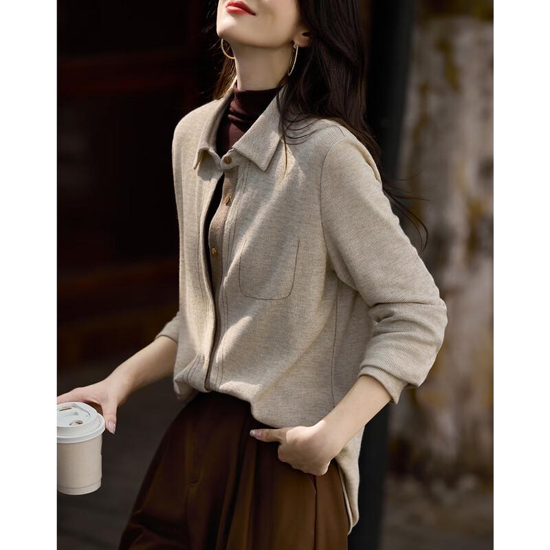 Demana Women s Lapel Topstitched Long Sleeve Shirt L