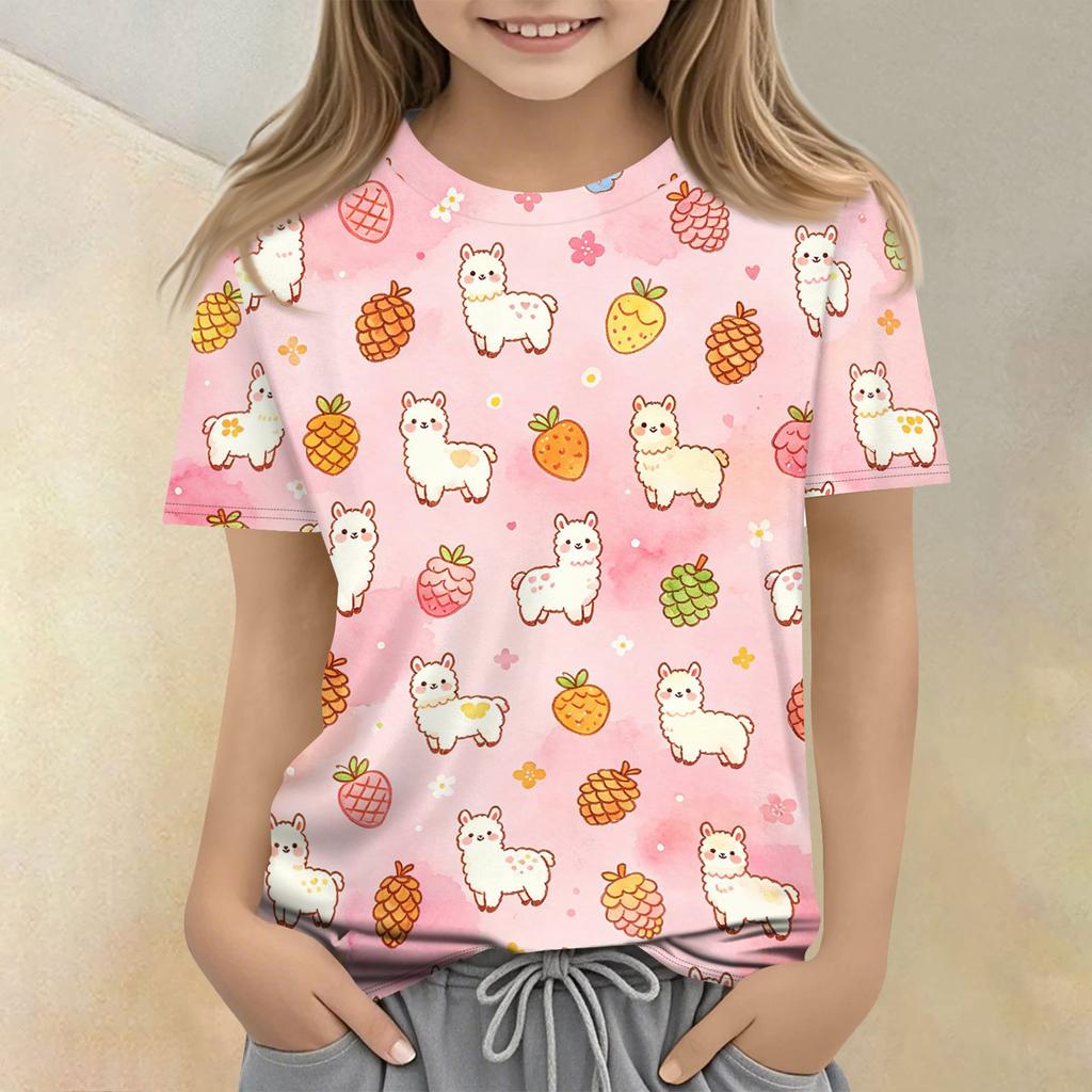 Kids Animal Print Crew Neck Short Sleeve T Shirt Casual Loose Fit Top Soft Comfortable Fabric Suitable for Everyday Wear