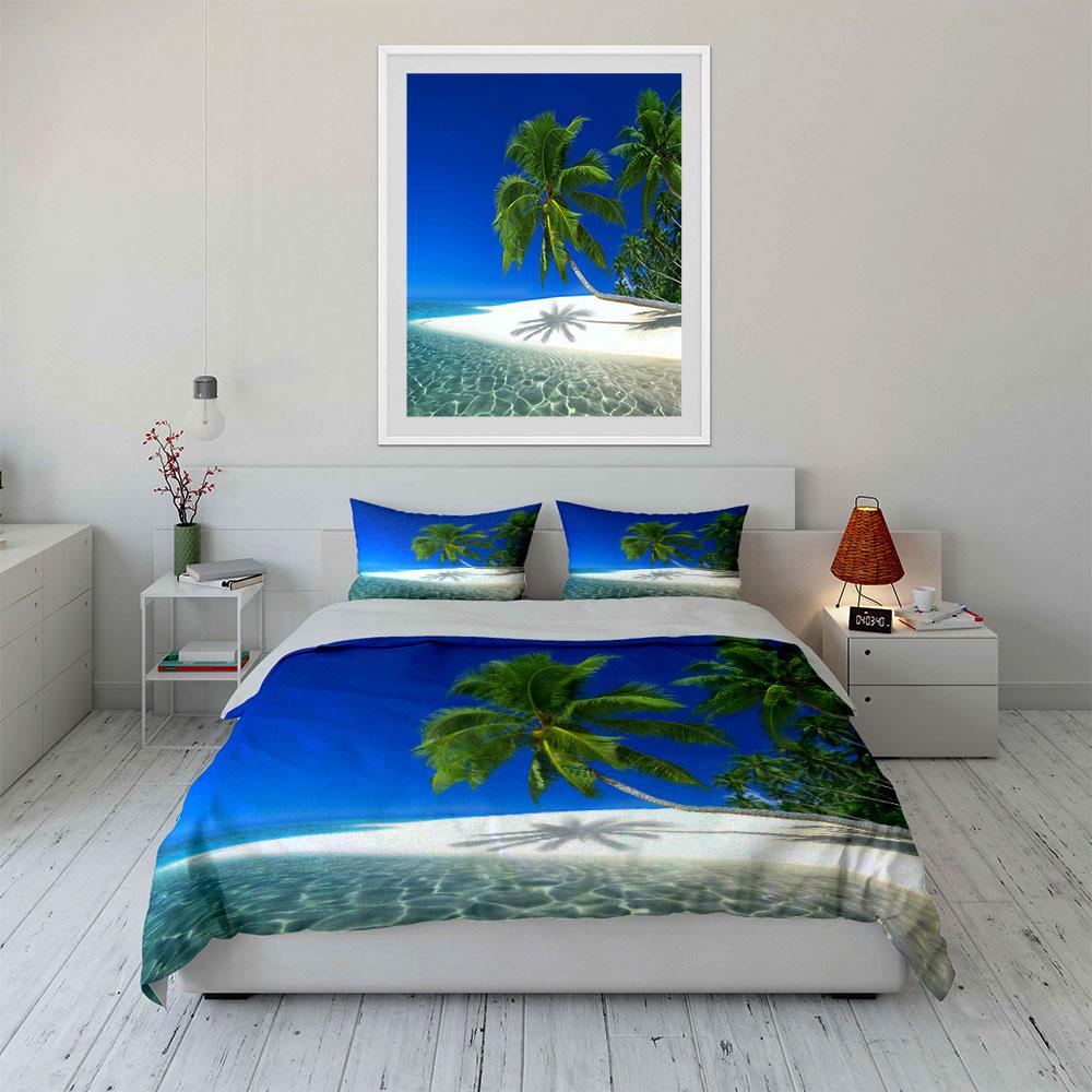 Tropical Beach Palm Trees Clear Water Bedding Set For Kids Luxury Gift 3Pcs Digital Print Comforter Set Soft Comfortable
