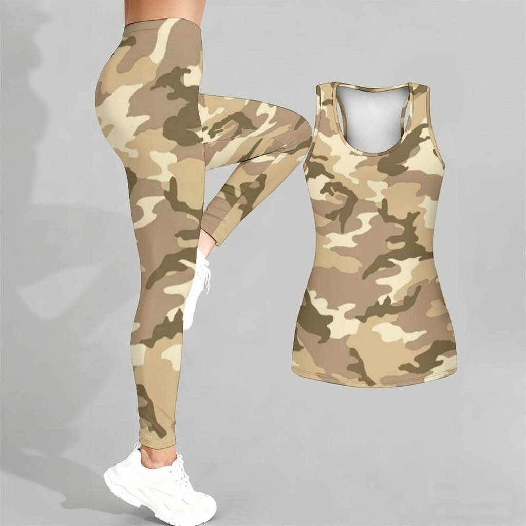 Camouflage Printed Yoga Outfit for Women Fashion Workout Leggings Fitness Sports Casual Yoga Set Sports Suit