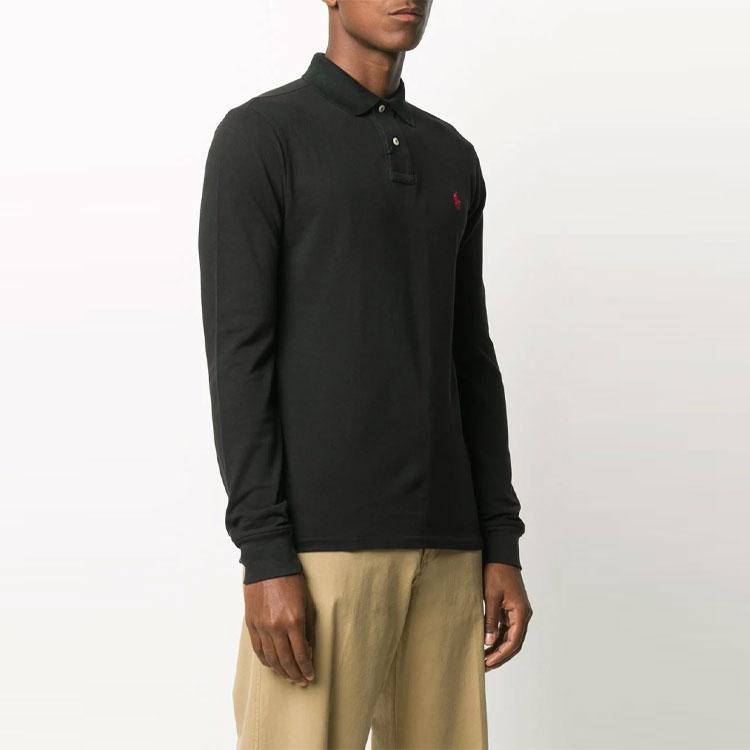 Polo Ralph Lauren Logo Solid Color Embroidered Long Sleeve Polo Shirt Men tops Black 710681126-037