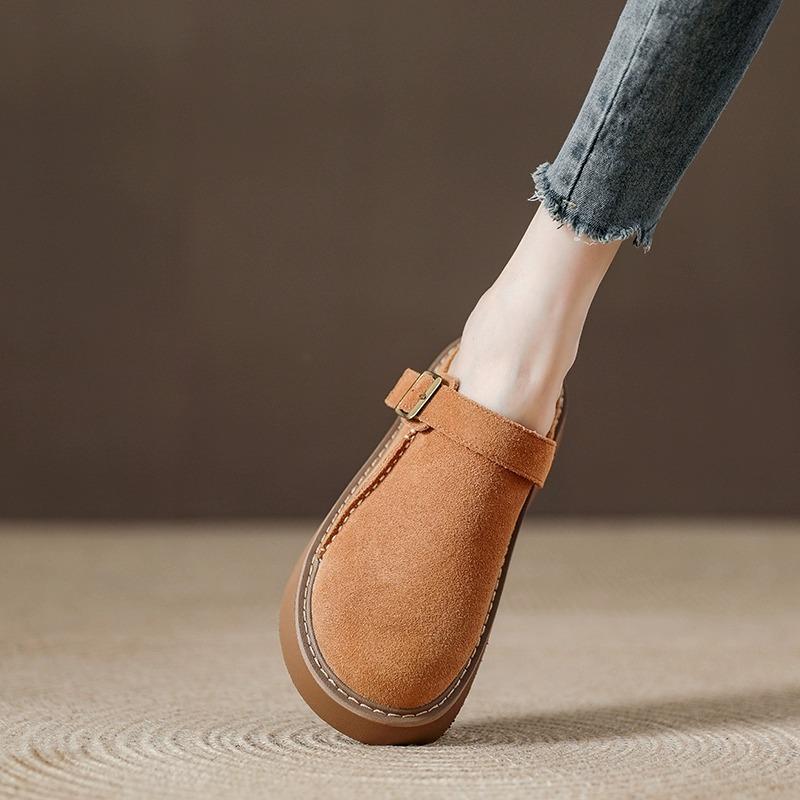 

Баотоу женские шлепанцы на толстой подошве с полуоткрытой пяткой, осенние новинки, кожаные ретро пробковые шлепанцы 40 коричневый