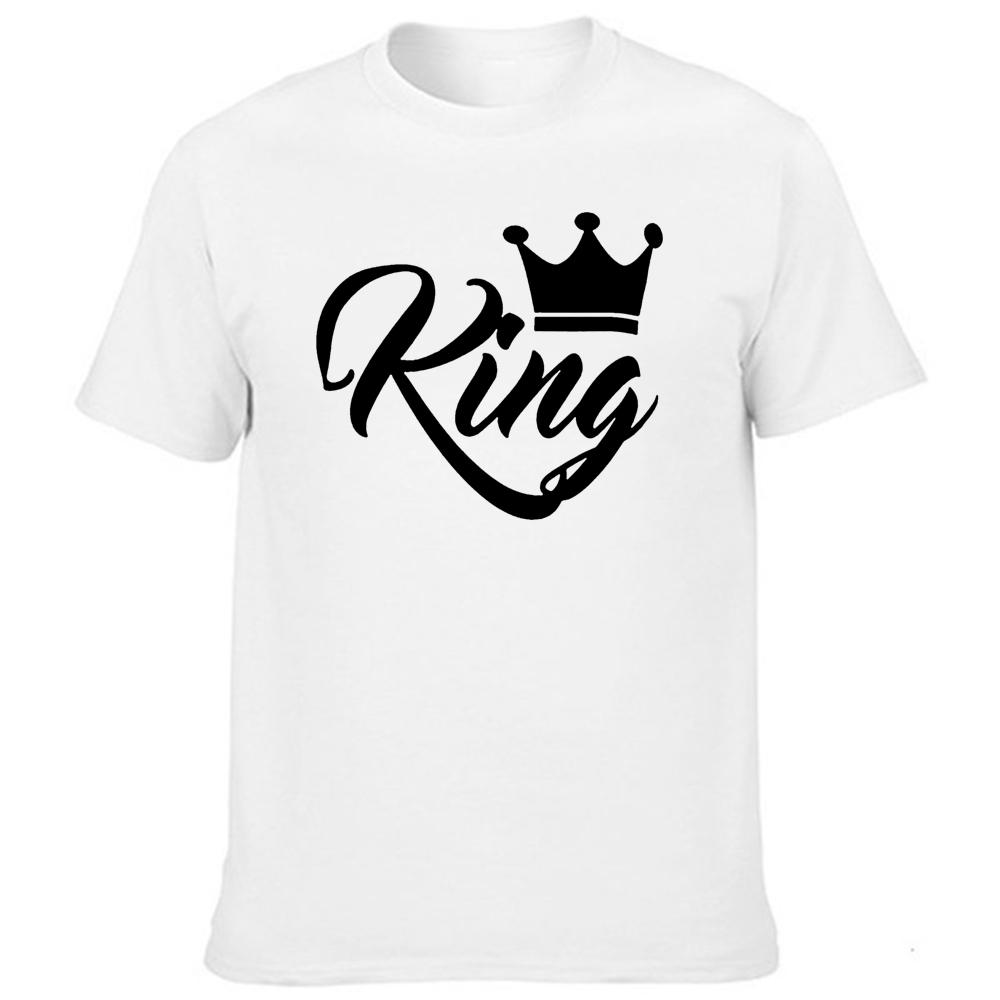 King Queen Letter Crown Printed Black White T Shirts Summer Casual O Neck Short Sleeve Tees