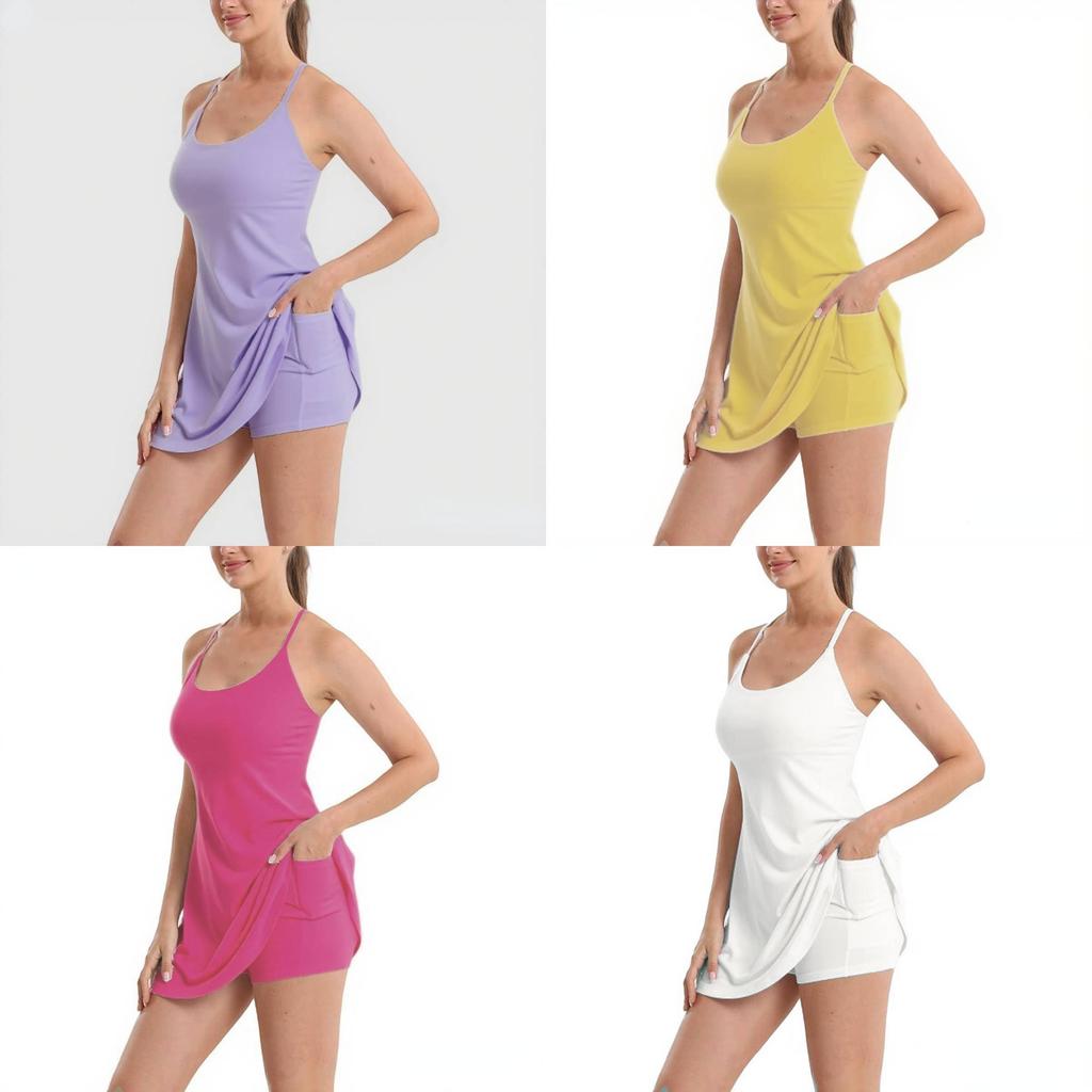 Summer Sleeveless A Line Dress With Removable Padded Shorts For Casual Wear
